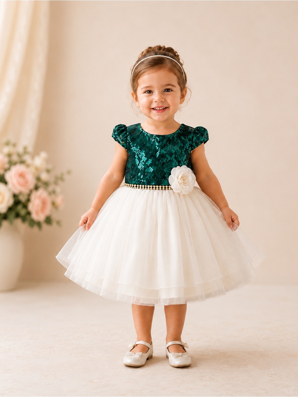 Bonnie Baby Girls 24M Emerald Green Sequin Lace Tulle Christmas Formal Dress